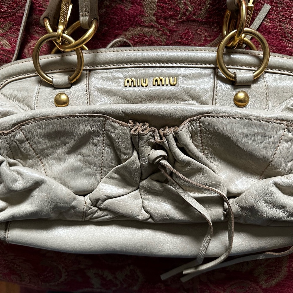 Miu Miu Gray Slouchy Shoulder Bag with Gold-Tone Accents - Picture 6 of 11